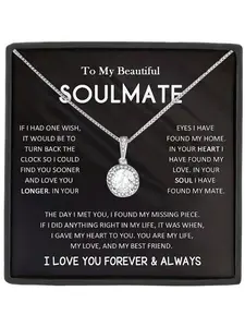 To My Beautiful SOULMATE Cubic Zirconia Halo Pendant Necklace Romantic Anniversary Birthday Jewelry for Women, I Love You Forever