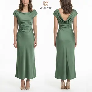 MODA VIBE Elegant Satin Cowl Back Midi Dress for Women Summer 2026 Collection Exquisite Elegance Shimmering Style Perfect for Weddings & Cocktail Parties