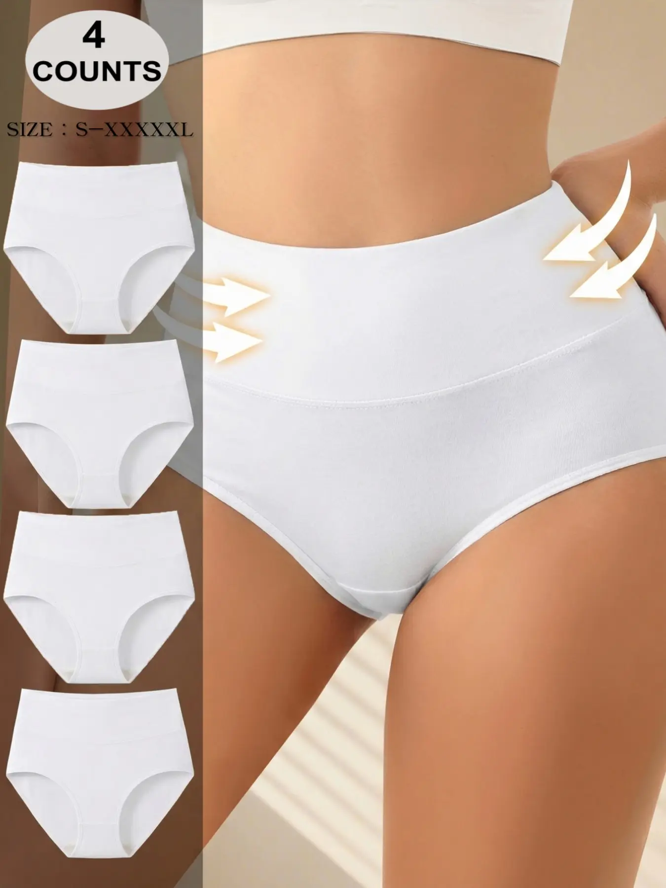 Women's Plain High Waist Briefs, Stretchy Soft Comfortable Underwear, Breathable Skin-Friendly, All-Season Wear, 1/4 Pack