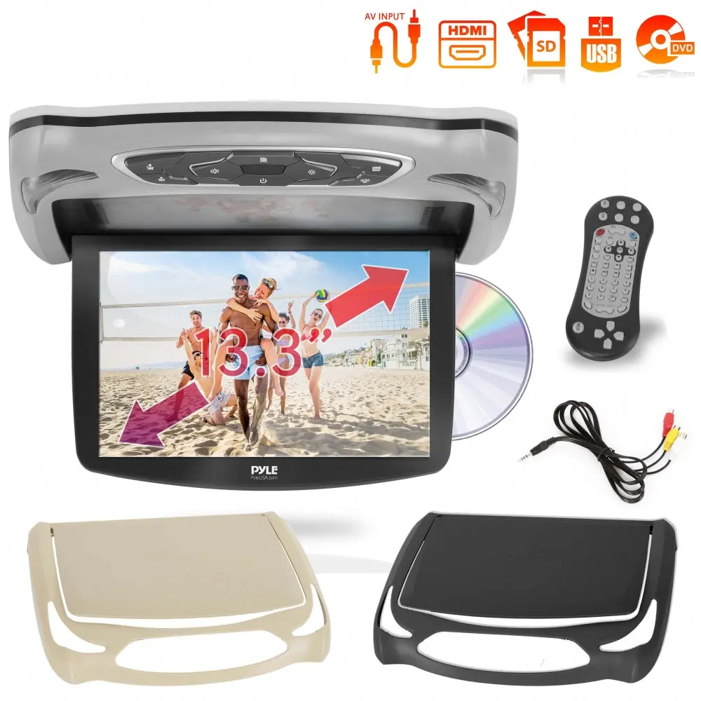 Car Roof DVD Player 13.3" Flip-Down Screen HDMI USB Grey, Car Media Player, Car Tv For Back Seat