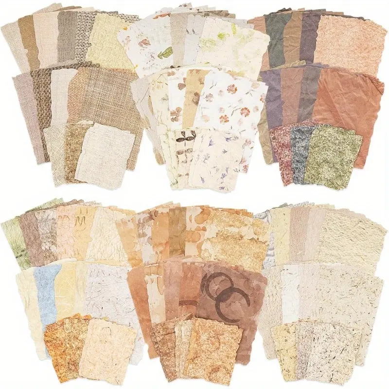 168pcs relief material paper, Scrapbook Paper and Embossed Textured Paper Assorted Set, 6 style paper to paper light and shadow series light retro hand account background collage base paper