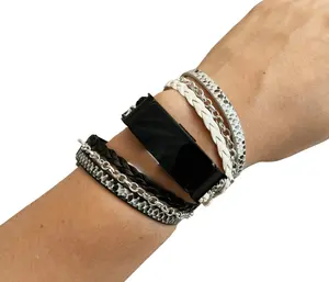 Boho Chic White and Black Snakeskin Leather Wrap Watch Band for Fitbit Luxe