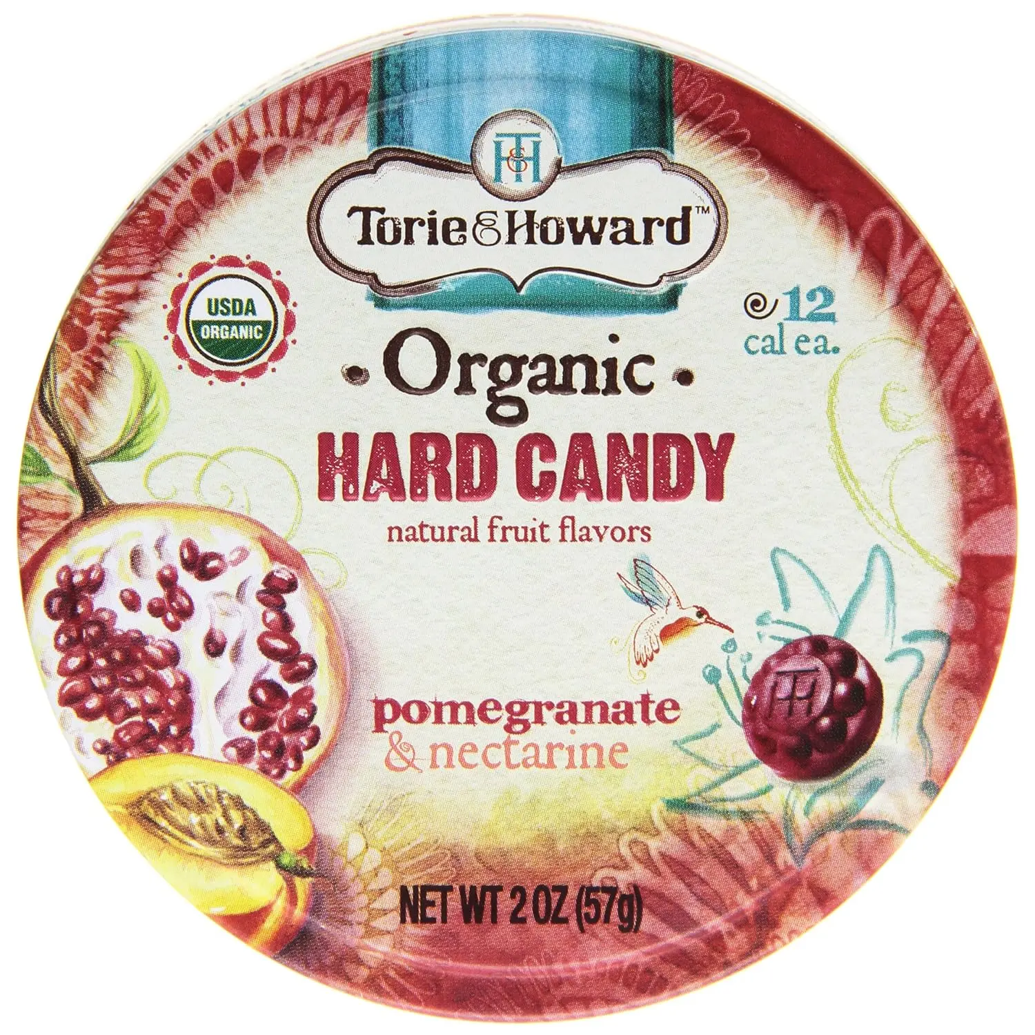 Torie & Howard Natural Fruits Organic Hard Candy, Pomegranate and Nectarine, 2 Ounce