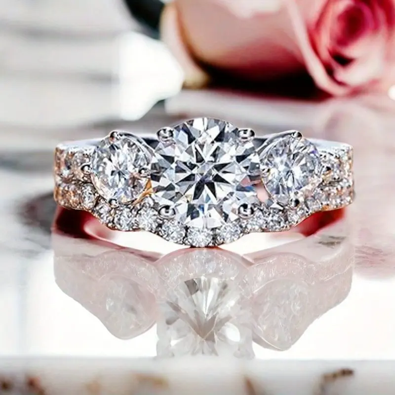 Unisex 2-Piece Bridal Ring Set - Luxury Artificial Zircon Engagement Wedding Bands, Anniversary Gift, Artificial Zircon Ring