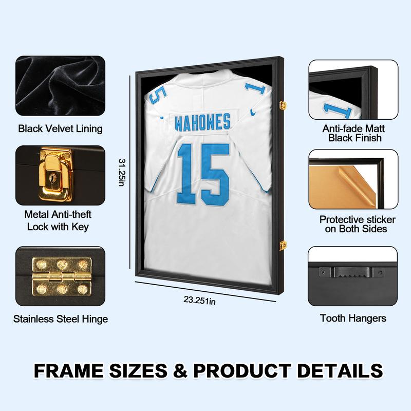 IHEIPYE Jersey Frame Display Case with 98% UV Protection Acrylic Panel Gold Locks for Baseball Basketball Football Soccer Hockey Sport Shirt Black
