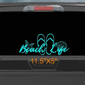 Cute beach life flip flops and shells graphic, car, truck, window decal, golfcart sticker, coastal decor, summer vibes, car accessories.
