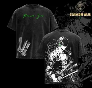Zoro Three Swords Vintage Washed Oversized T-Shirt Op Retro Anime Manga Tee for Fans & Streetwear Lovers