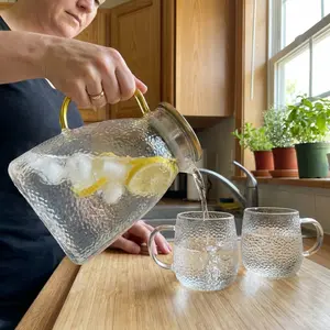 Refrigerator Door Beverage Dispenser Set, 1800ML Heat-Resistant Glass Jug, Includes Two Cups, Ideal for Home Party, Holds Coffee & Juice