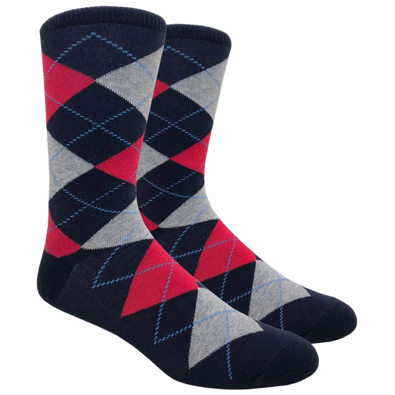 Navy Argyle Dress Socks with Red and Grey Pattern