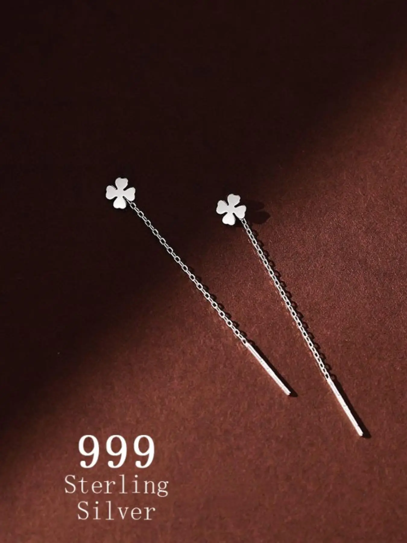 S999 Sterling Silver Four-leaf Clover Design Earrings, Fashionable Long Line Earrings for Women & Girls, Trendy All-match & Exquisite Jewelry for Gift