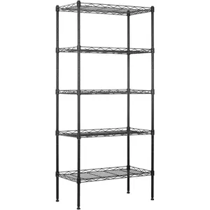 5-Shelf Storage Shelves, Adjustable Shelving Unit Wire Shelving Metal Shelves,11.6" D x 21.5" W x 47.6" H,Black