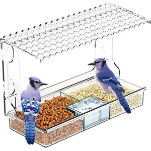 Window Bird Feeders With  Suction Cups, Clear Birdhouse and  Birdfeeder for Window Viewing Box,Glass Bird Houses for Viewing Inside,Outdoors,Gifts for Grandparents,Old People,,