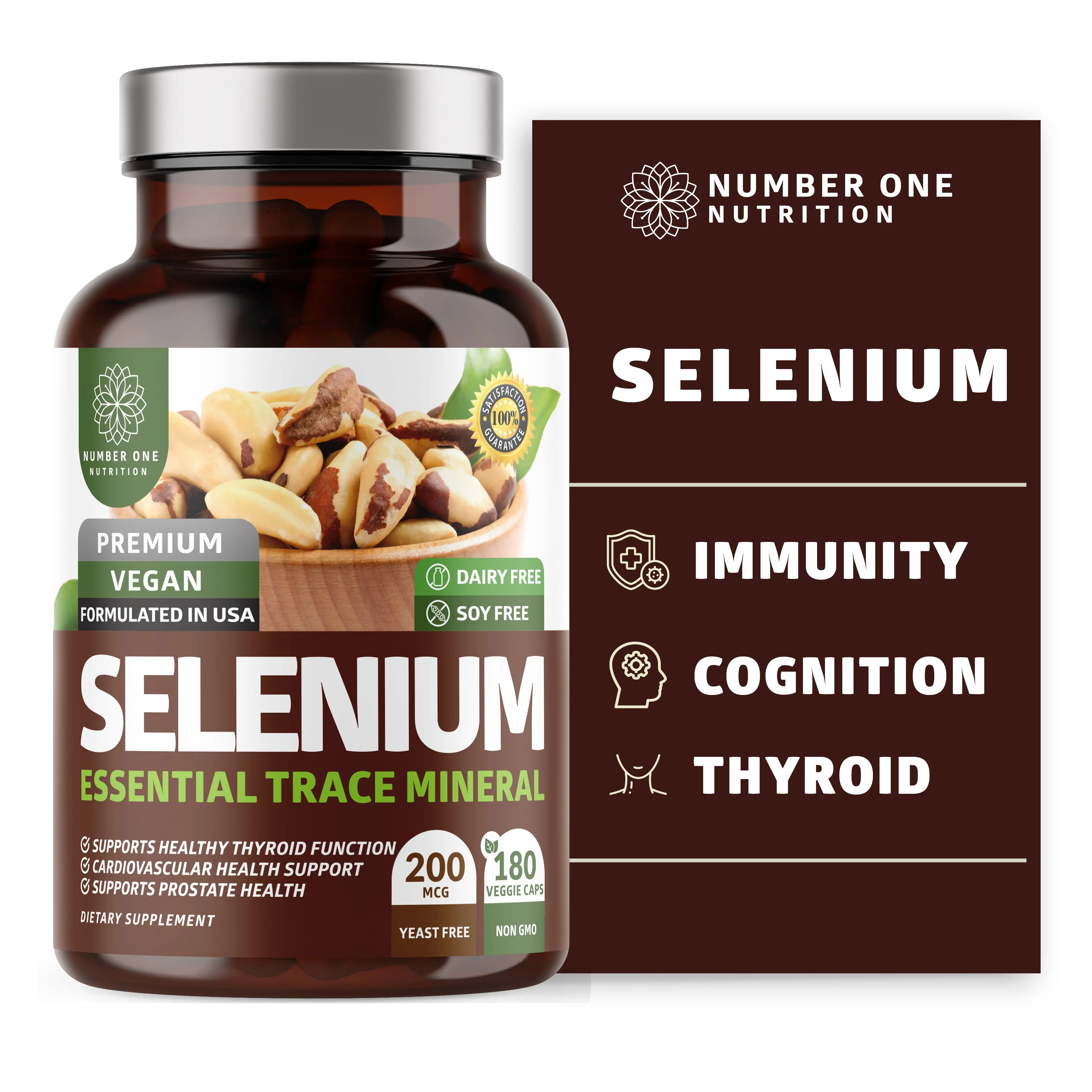 Premium Pure Selenium [200MCG, Max Absorption] Essential Trace Mineral to Support Immunity and Prostate Function, 180 Veg Caps
