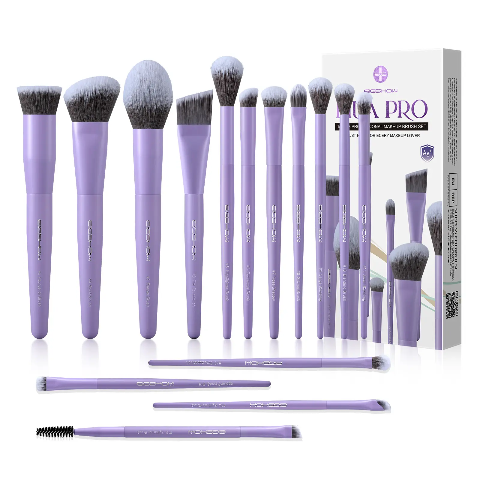 EIGSHOW Makeup Brushes Set, 15Pcs Professional Make Up Brush with Silver Ion Bristles for Foundation Powder Blush Highlighter Concealer Eyeshadow Eyeliner, Travel Gift Set (Matte Purple)