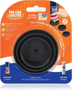 Can Coaster - Rust Preventer Coaster for Shaving Cream Cans, Gels, and Bottles - Stain Prevention Rust Inhibitor Black Coaster for Bathroom Counters