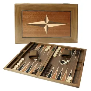 17" Star Style Wooden Inlay Backgammon Board Game Set