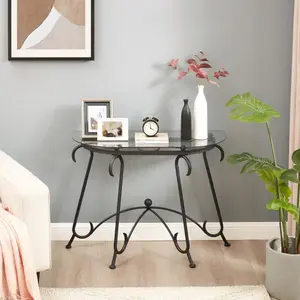 Tempered Glass Console Table – Elegant & Easy to Clean, Rustic Black Finish Adds Character. Versatile Rectangle Design – Use Alone or Pair for Any Living Room, Entryway or Hallway