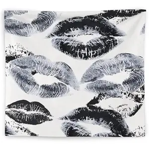 Trendy Black and White Kiss Lips Tapestry Wall Hanging, Funky Makeup Wall Decor, Fashion Aesthetic Wall Blanket Decor for Girls Room College Dorm Makeup Room Beauty Room, 50x60 Inch Cotton Decorative