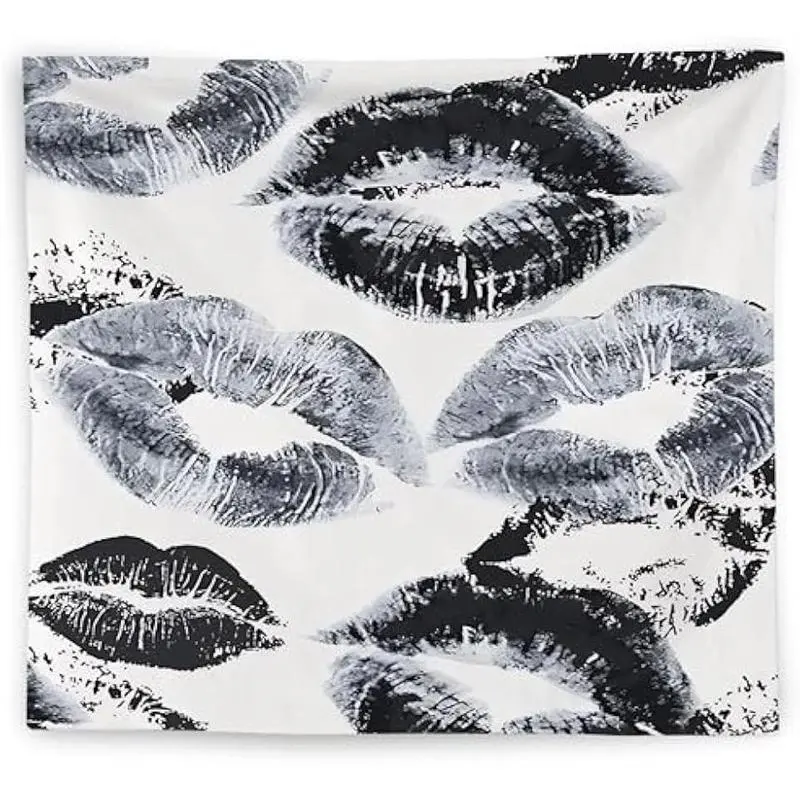 Fashionable black and white kiss lip tapestry wall hanging, fashionable makeup wall decoration, fashionable aesthetic wall carpet decoration, suitable for girls' makeup rooms, beauty rooms, university dormitories, cotton decoration