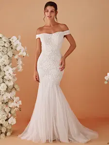 Ever-Pretty  Bodycon Lace Off Shoulder Mermaid Wedding Dress 02077