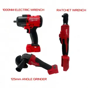 Milwaukee M18 Cordless Tool Combo: 1000Nm Impact Wrench, Ratchet Wrench, 125mm Angle Grinder For Diy Modification, Outdoor Camping Construction, And Agricultural Machinery Repair, Featuring Cordless Portability, Non-Slip Grip, And High-Torque Performance