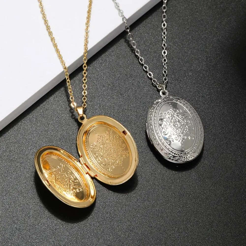 Women's Elegant Romantic Vintage Oval Carved Flower Openable Locket Pendant Necklace - 1xNecklace, 17.72in Female Daily Wedding Costume Jewelry Accessory