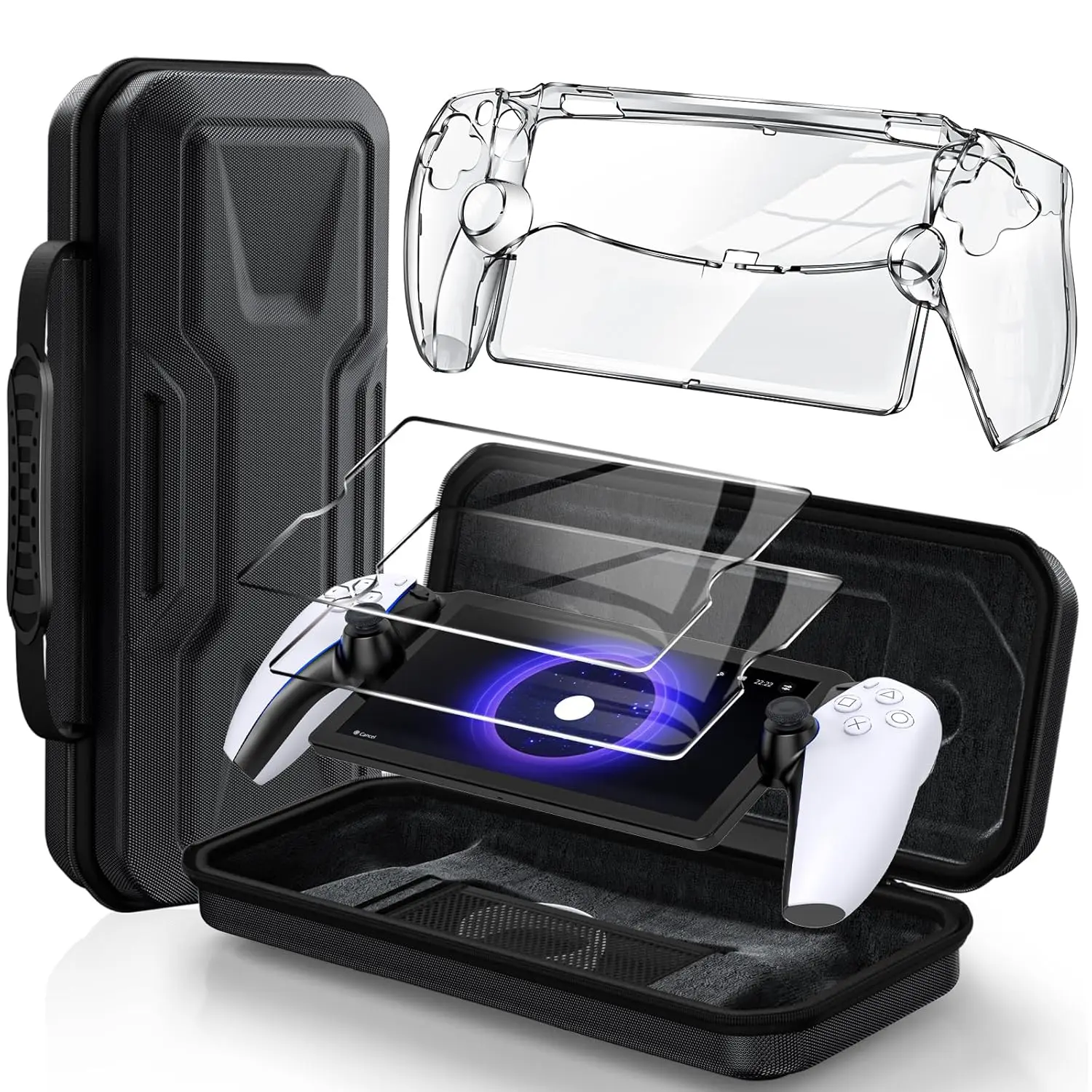 Accessories Bundle for  Portal, EVA Carrying Case for PS5 Portal, 2 Pack HD Tempered Screen Protector and Hard Full Clear  Cover for Ps Portal Accessory