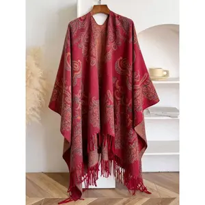 Bohemian-Style Split-Hem Shawl, Warm Autumn & Winter Scarf, Floral Pattern, Double-Sided Design, Paisley Print Scarf, Perfect Gift for Mother’s Day