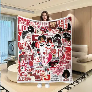 Delta Sigma Theta Flannel Blanket, Patchwork Sisterhood Print, Soft Skin-Friendly Bedroom Nap Throw, Inspirational Blanket, Multifunctional Gift Blanket