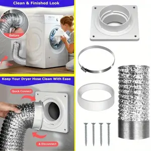 Dryer Vent Hose Connector Kit, Dryer Vent Wall Plate with Hose(4 inch 8 feet), Dryer Duct Connector with Quick Connect & Disconnect, Covers Area 7inch x 7inch, Fits 4 Inch, for Dryer Washer Bathroom