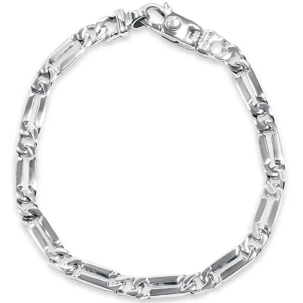Men's Designer Figaro Link 14k Gold (18gram) or Platinum (29gram) 5.5mm Bracelet 8"