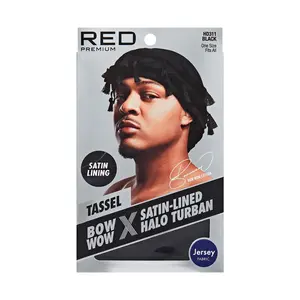 RED Satin Lined Tassel Halo Turban Jersey - Black
