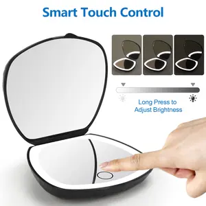 MISERWE Portable Compact Mirrors with Light Mini Pocket Mirror, 2-Sided Lighted Makeup Mirror 1X/5X Magnification Mirror Rechargeable Fold Mirror Small Travel Mirror for Purse