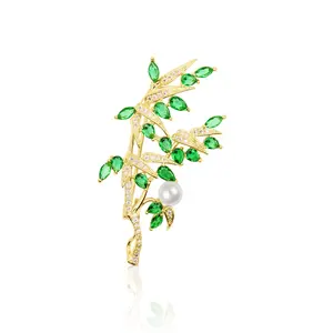 Emerald Bamboo Whisper Brooch