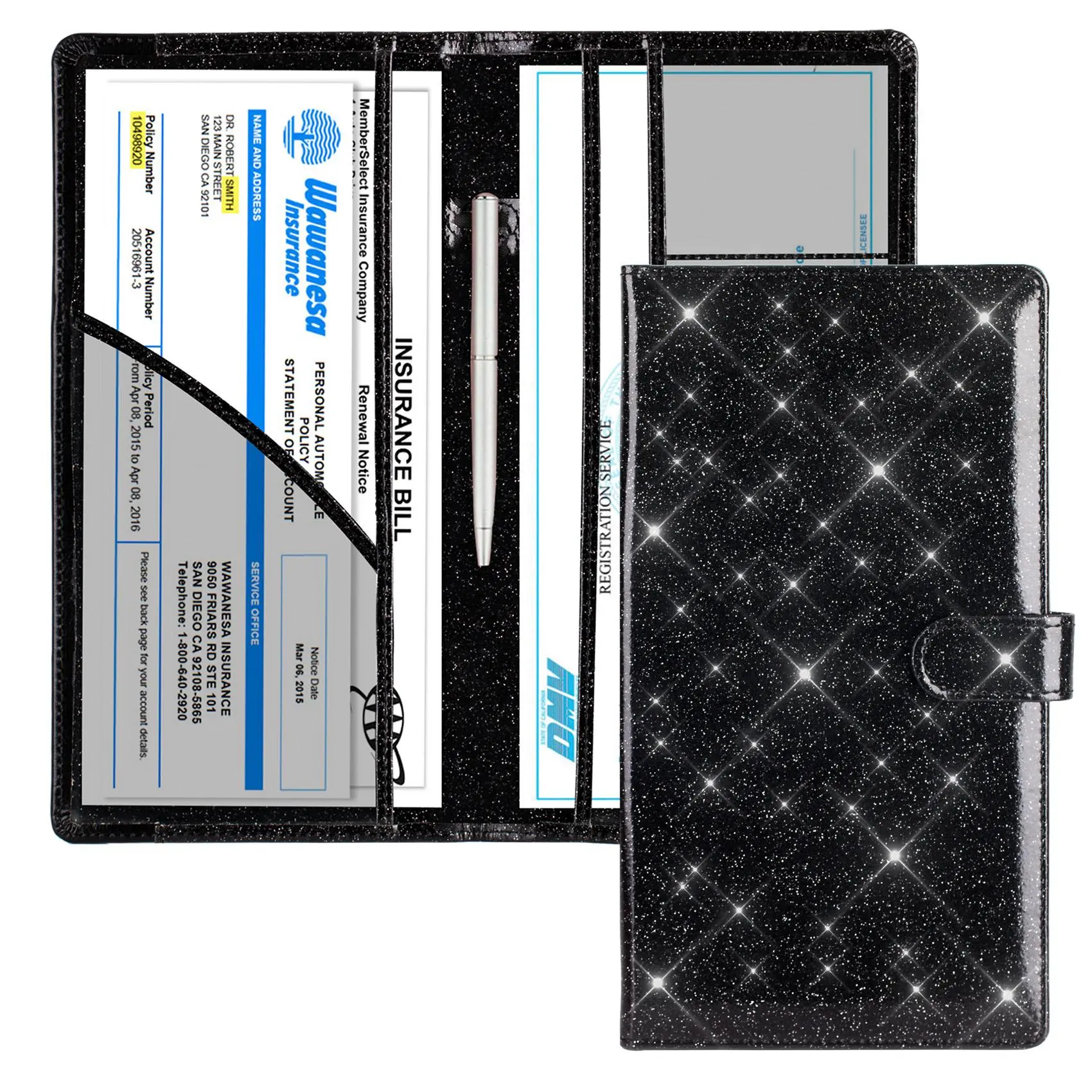 Car Registration & Insurance Card Holder, Car Accessories Vehicle Glove Box Organizer with Magnetic Closure, Car Essential Document Wallet, Travel Document Holder