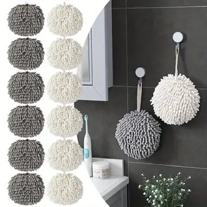 6/ 12Pack Chenille Hand Towel Balls Modern Solid Round Non-woven Chenille Fingertip Towels Super Soft Quick Dry Ball Hand Towels High Absorbency Hand Wipe Balls for Kitchen Bathroom