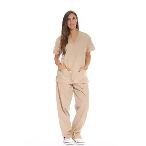 Just Love Women'S Scrub Sets Six Pocket Medical Scrubs (V-Neck with Cargo Pant) (Khaki, 1X)