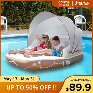 COSTWAY Inflatable Pool Float, 2/4/6 People Inflatable Pool Raft w/Air Pump & Cup Holders for Adults Kids, Floating Island Toys for Party, Beach, River, Lake-Deals for You Days