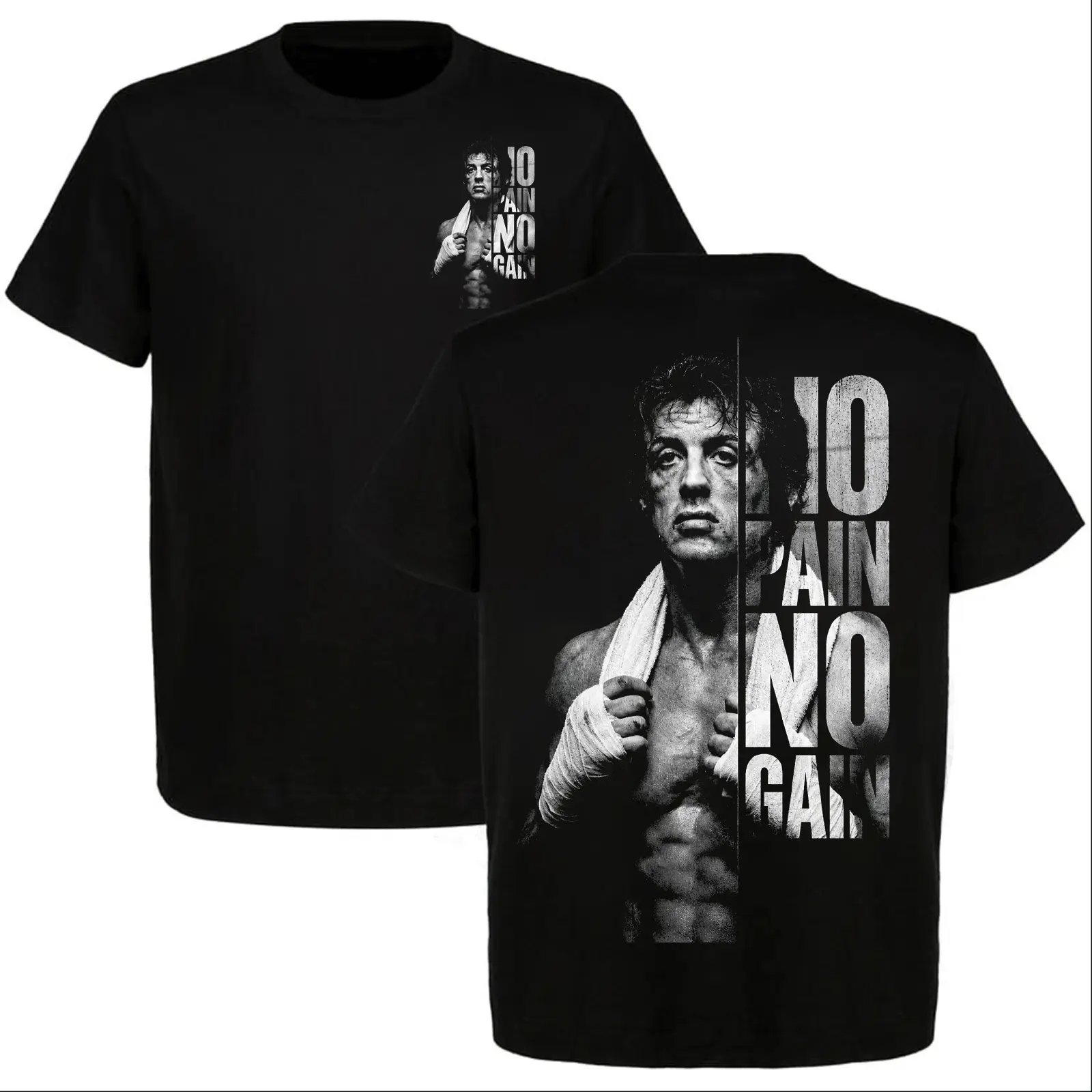 Rocky Balboa No Pain No Gain T-Shirt Vintage Boxing Movie Tee Motivational Gym Training Shirt 70s 80s Film Fan Gift Unisex Men Women