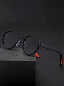 Round Frame Men's Sunglasses, Vintage Style, Wood Grain Temple Legs, Ideal for Vacation, Driving, Camping, Casual All Seasons Wear