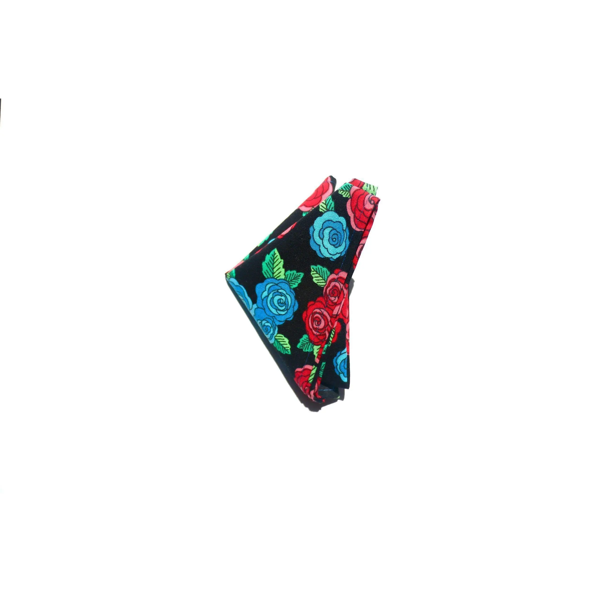 RED AND BLUE ROSES BLACK POCKET SQUARE HANDKERCHIEF