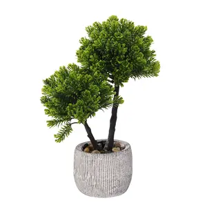 Artificial Asymmetrical Topiary Tree – Faux Green Plant in Textured Ceramic Pot, Modern Indoor Home Decor