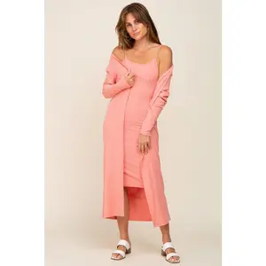 Peach Ribbed Cardigan 2 Piece Set