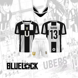 2025 Summer Five Person Pattern Football Motif VL Replika Anime Uber Blue Lock Full Print Tees Short Sleeve Cosplay Men T-shirt