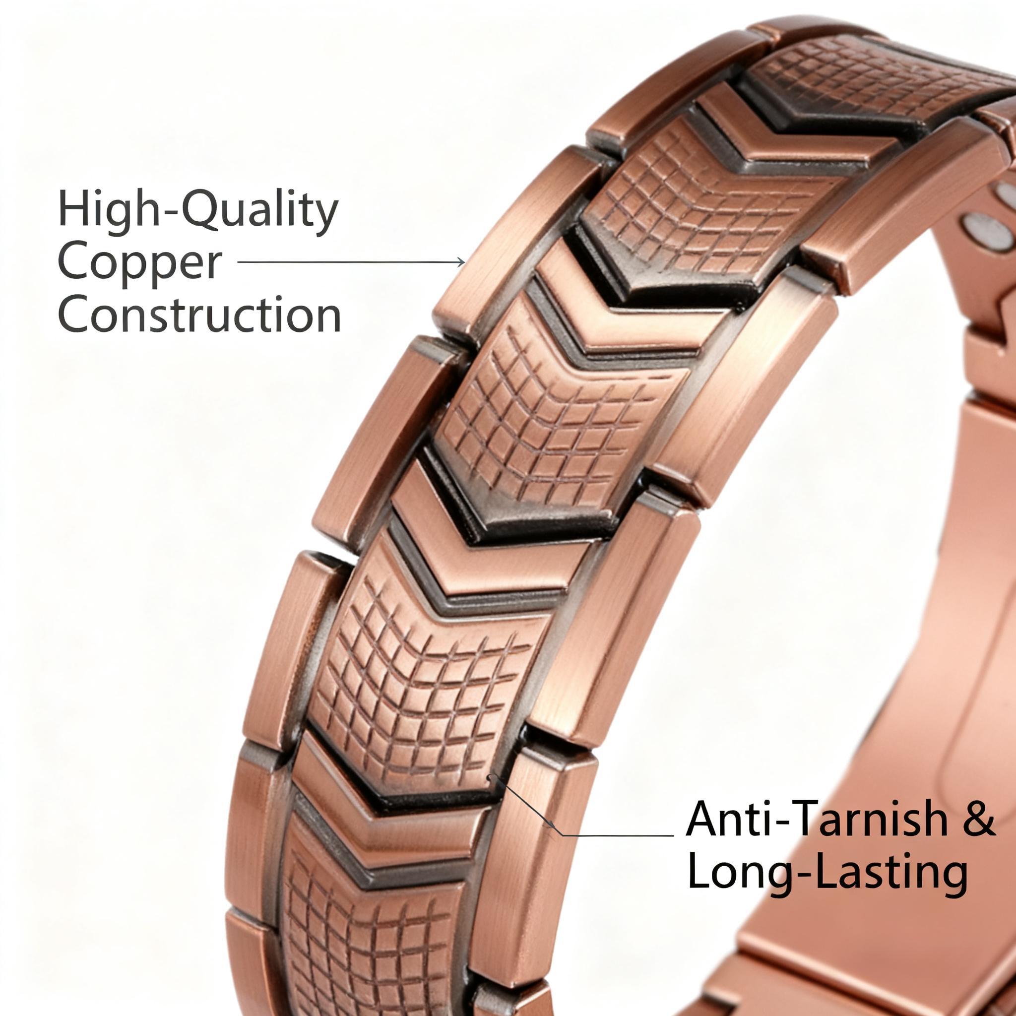 Men's copper magnetic bracelet, with a unique flip-down clasp and adjustment tool. Fashionable jewelry, with a sturdy and comfortable design. It helps improve blood circulation, relieve fatigue, and can also be used as a daily decorative accessory.