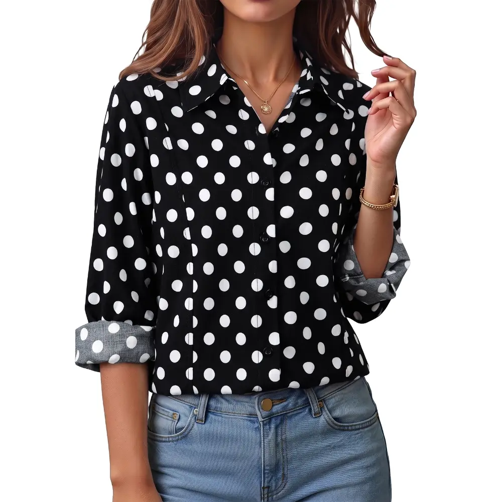 Dokotoo Women's Long Sleeve Button Down Shirt Dressy Casual Tops Blouses, Fall Button Up Collared Shirts, Business Casual Work Tops, Dressy Office Wear