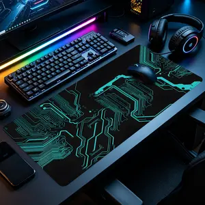 Neon Teal Circuit Board Tech Large Gaming Mouse Pad, Extended XXL Desk Mat with Stitched Edge & Non-Slip Rubber Base, Ideal for Gamers, Tech Enthusiasts and Cyberpunk Fans, Perfect for Home Offices, Gaming Rooms & Bedroom Desks