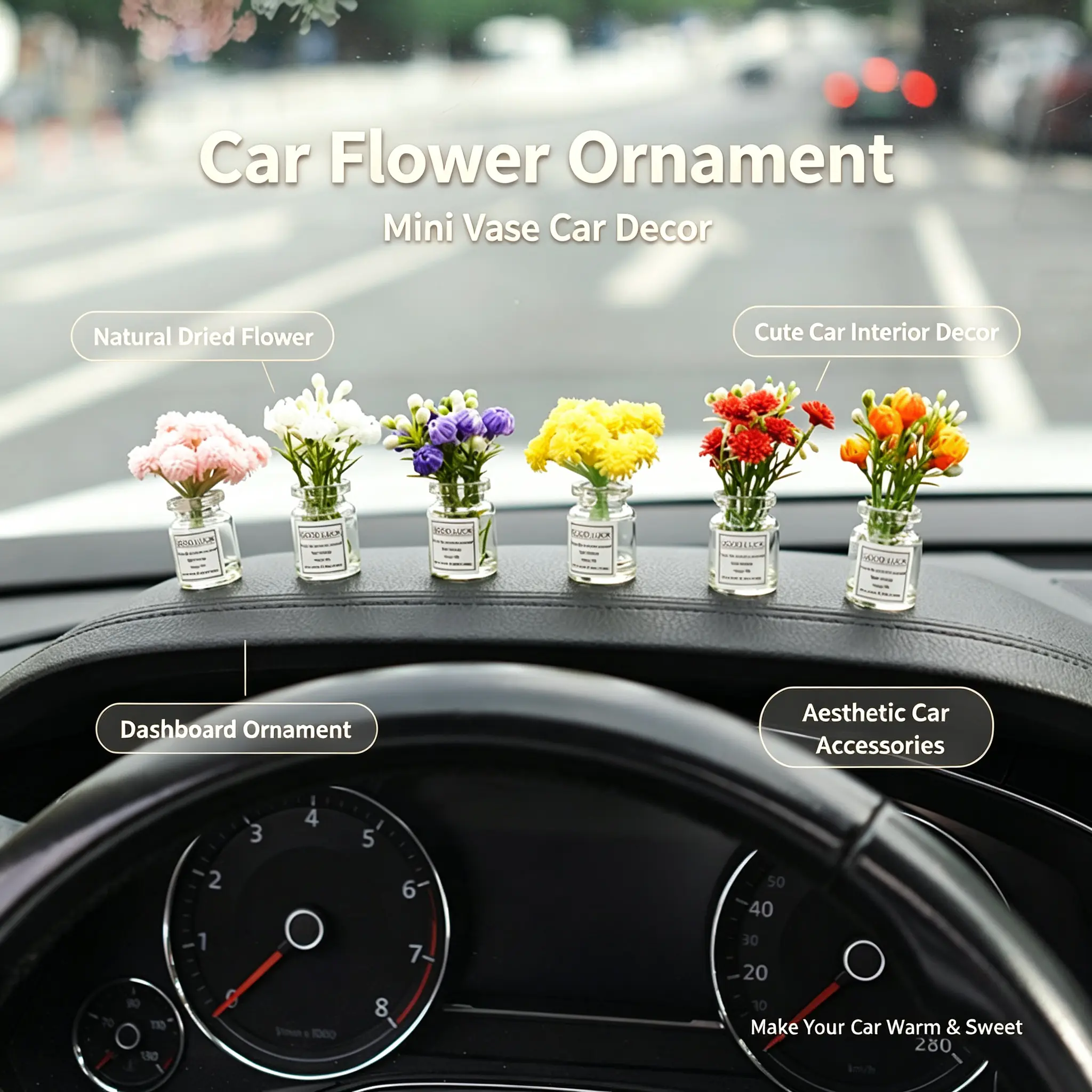 Soothing small vase car interior ornament, decorative piece for the car’s center console screen, cute “lying down” lady car decoration