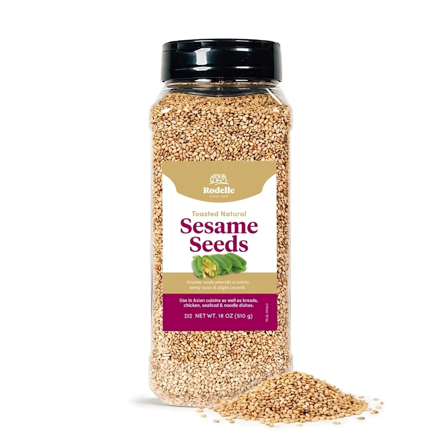 Rodelle Lightly Toasted Natural Sesame Seeds - 18 Oz, No Artificial Flavors, Kosher, Slight Crunch, Subtle Nutty Taste, Versatile Snack & Cooking Ingredient