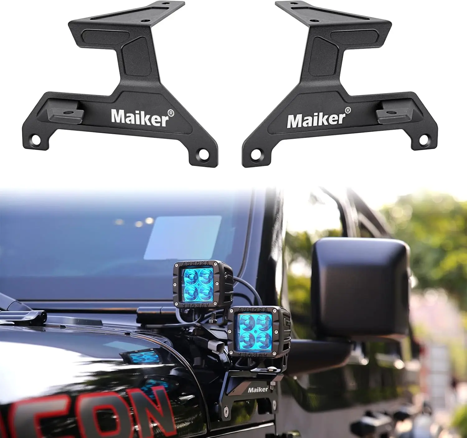 MAIKER Dual A-Pillar Light Mount Dual Lower Windshield Off-Road LED Work Light Mounting Brackets for 2018-2024 Jeep Wrangler JL/JLU & Gladiator JT 1 Pair, Black (Not for Mojave and 392)